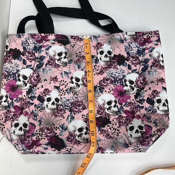 Handmade Floral Skull Tote Bag - Pink and Black - Picture 9 of 9